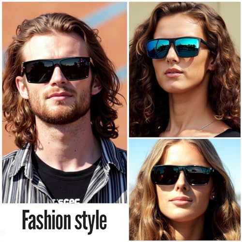 MAXJULI Polarized Sunglasses for Men Lightweight TR90 UV400 Protection Square Sun Glasses Black/Ice Blue 81422