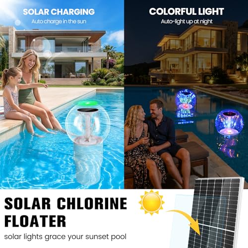 Image of FineBud2026 Upgraded Solar Pool Chlorine Floater,Pool Chlorine Floater with Adjustable Release & Firework Light,Chlorine Floater with Large Capacity,Floating Chlorine Dispenser for Pool,Hot Tub,Blue