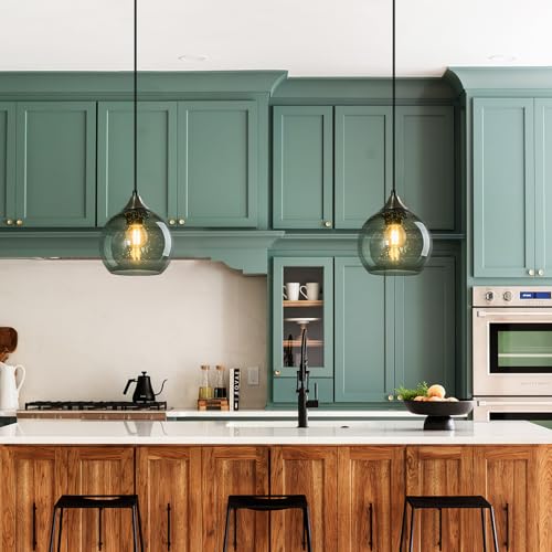 Lbsqj Gray Green Glass Pendant Lights Kitchen Island Lighting Globe Pendant Light Fixtures Modern Pendant Lighting For Kitchen Island Bedroom Living Dining Room Light Fixture thumb #2