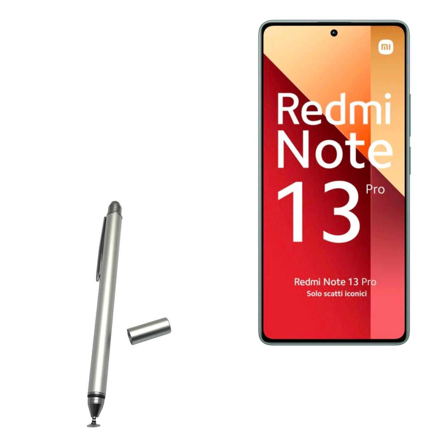 BoxWave Stylus Pen Compatible with Xiaomi Redmi Note 13 Pro 4G - DualTip Capacitive Stylus, Fiber Tip Disc Tip Capacitive Stylus Pen - Metallic Silver
