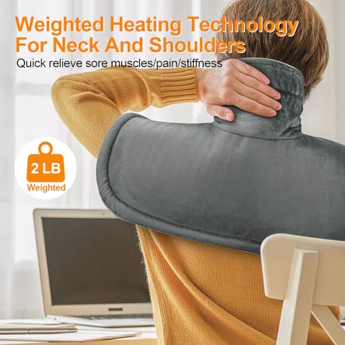 Image of Heating Pad for Neck and Shoulders and Back, Mothers Day Gifts for Mom Wife Grandma, Birthday Gifts for Women, Weighted Neck Heating Pads, Large Heat Pad, 6 Heat Settings 4 Auto-Off, 17 inchx23 inch Steely