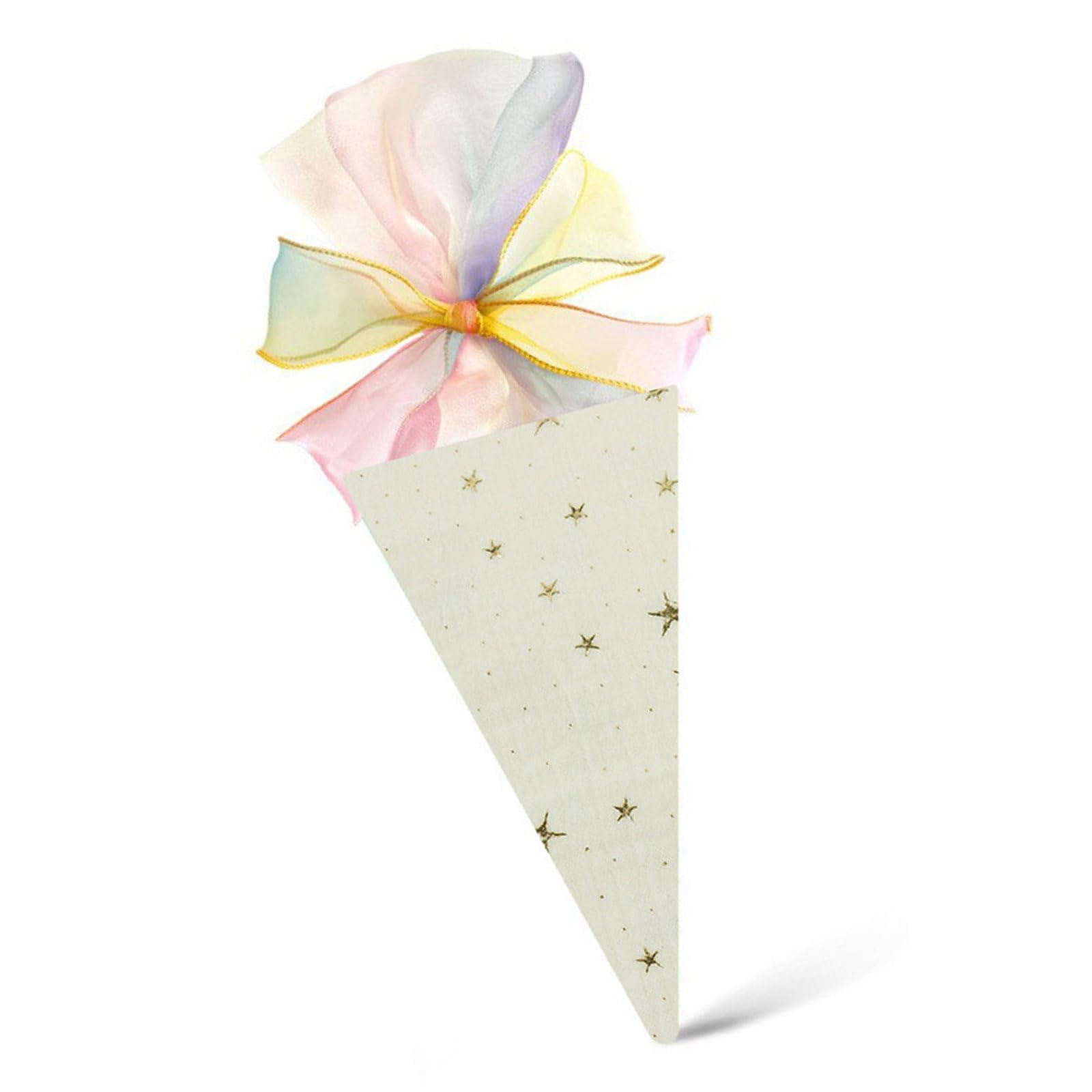 Elnwnnkc Classroom Giveaway Treat Bag in Cone Shape with Fabric Body, Ribbon Accent and Easy Fill Opening for Small Treats Fabric Party Candy Holder