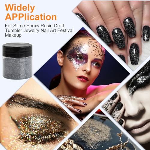 Dewocke Feiner Glitzer Pulver, 50g Nagel Glitzerpuder Schwarz, Glitzerpulver zum Basteln, Glitzer für Nageldesign, DIY-Projekte, Festdekorationen - Schwarz