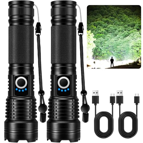 MILAOSHU Rechargeable Flashlights 90000 High Lumens - 2 Pack, Super Bright LED Flashlight Rechargeable with 5 Light Modes, High Powered & IPX7 Waterproof Flash Light for Camping, Home