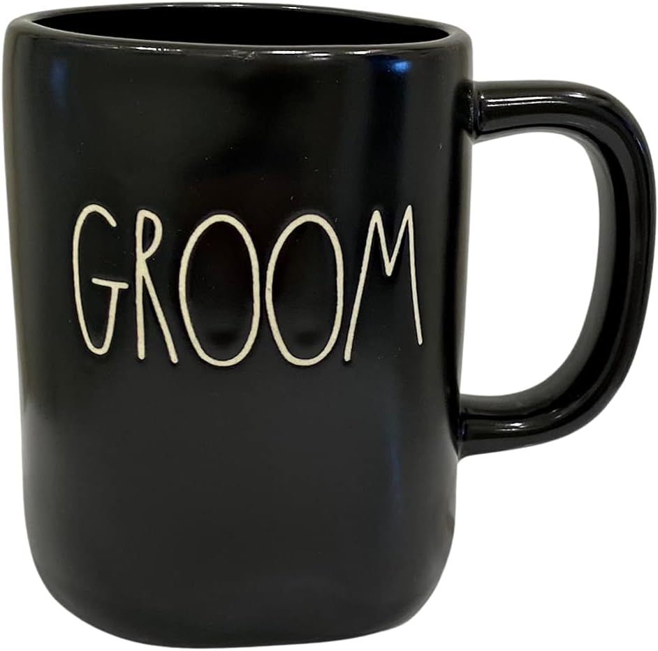 Rae Dunn by Magenta Ceramic Gift Mug for Coffee Tea Latte | BLACK | Inscribed GROOM