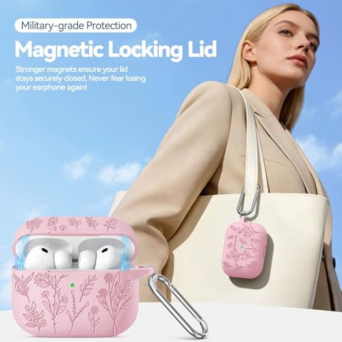 Image of for Airpods Pro 3 Case with Magnetic Lid, Flower Engraved Cases for Apple AirPods Pro 3rd Generation 2025, Soft Silicone Cover for Women Girly with Cleaner & Keychain, Shockproof