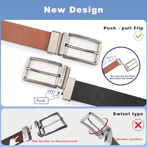 BESTKEE Men's Belt, Leather Reversible Belts For Men, For Gift Mens Casual Dress Jeans, One Reverse For 2 Sides（1 PACK）2