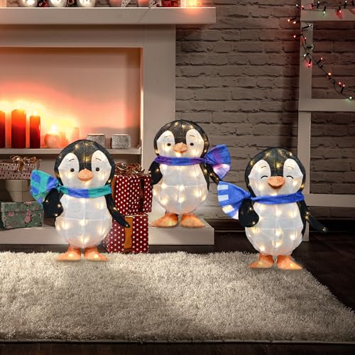Set of Three 18 Inch Hallmark Keepsakes Christmas Penguins Holiday