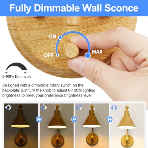 Image of TRLIFE Wall Sconce Plug in, Dimmable Wall Sconce with Switch Swing Arm Wall Lights Plug in Wall Light Wall Sconces Lighting with 6FT Plug in Cord, E26 Base(1 Pack, Oak Color)
