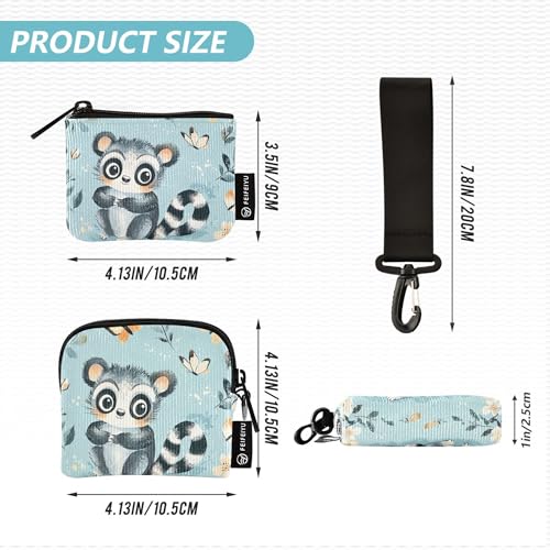 Cute Lemur Turquoise_4 Women's Change Wallet Card Cases Large Capacity Money Organizers with Wristle Strap for Men Women 2 Pcs4