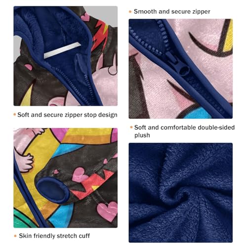 Cute Axolotl Riding Rocket Toddler Fleece Jacket Girl Boys Hooded Fleece Jacket Coat Warm Outwear Zip-up 3-10T3