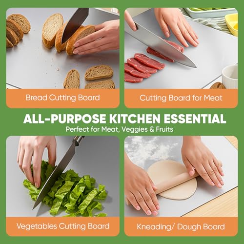 Tabla de Cortar de Acero Inoxidable SakerPlus, Gran Superficie Antideslizante para Cocina, con Patas de Silicona, Aptas para Lavavajillas, Ideal para Carne, Verduras, Pan y Amasar Masa (40 x 30 cm) miniatura 2