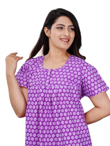 Image of DIAMO Pure Cotton Embroidery Nighty for Women, Night Gown for Woman, Cotton Nighty for Women, Maxi Night Gown Nighty with a Pocket and Adjustable Knot (Free Size)