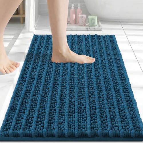 Image of Arotive Luxury Small Bathroom Rugs 24x16, Extra Soft Thick Absorbent Shaggy Chenille Bath Rugs, Machine Wash Dry, Bath Mats for Bathroom Floor, Tub and Shower, Home Decor Accessories, Peacock Blue