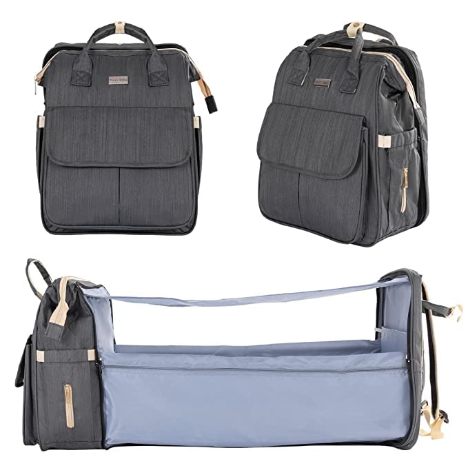 KINDRED folding mother Diaper Bag Backpack with Foldable Bed Large Capacity Big Stylish Babies Diaper Bags for Mothers. (folding mother bag)