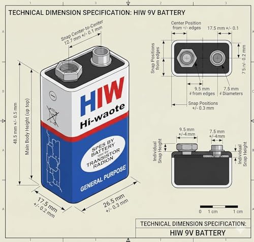 Image of Compatible with HW Hi-Watt 6F22 9V Battery for Transistor Radios Long-Lasting Non-Rechargeable Power Cell (1 Piece)