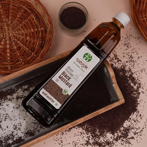 Image of S Siddhagiri's SATVYK THE HEALTH re STORE Wood Pressed Black Mustard Oil (1Ltr) - Unrefined | Mustard Oil for Cooking | Kachi Ghani Sarso Oil | Sarso Cooking Oil