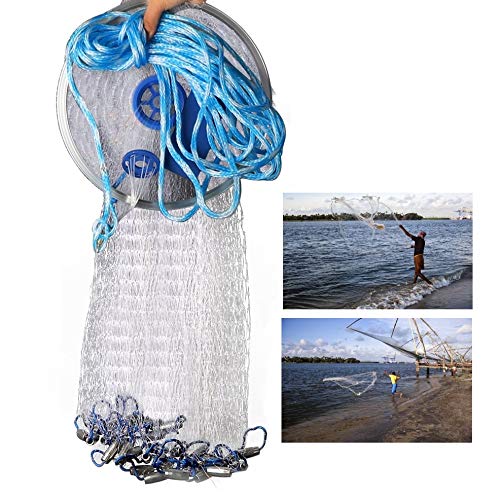 7ft Fishing Cast Net with Lead Weights for Bait Trap Fish 3/8''Square Mesh Size (7ft)