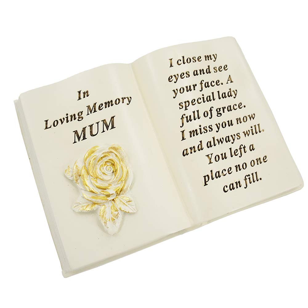 Special Mum Brushed Gold Rose Memorial Graveside Book Ornament Cemetery Grave Flower Plaque