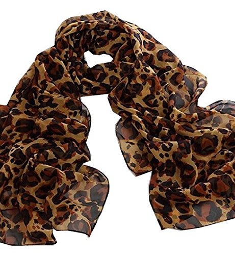 JOVANAS FASHION Leopard Animal Print Chiffon Scarf Wrap Stole Shawl (Chocolate Brown)