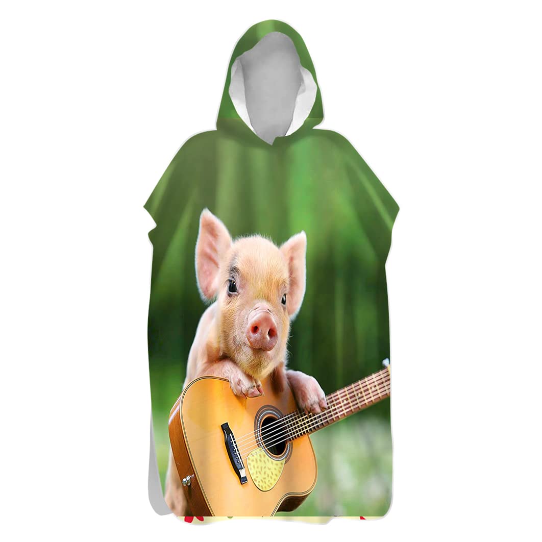 Hiseng Kids Bathrobe Quick Dry Lightweight Poncho with Hooded Microfibre Animal Pattern Towel Poncho Adult Beach Surfing Swimming Changing Robe (Piggy,75x145cm)