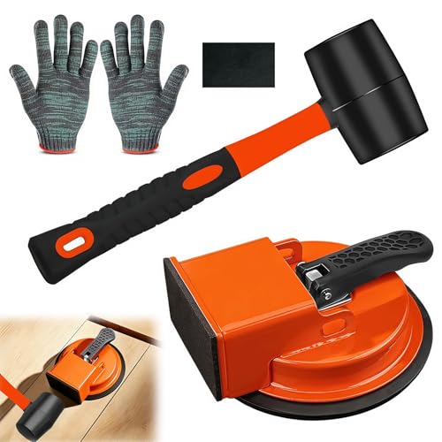 Floor Gap Fixer Tool For Laminate 120mm / 4.72 in Suction Cup Plank Grabber with Rubber hammer and Gloves Heavy Duty Floor Gap Fixer Tool for Laminate Flooring Tools