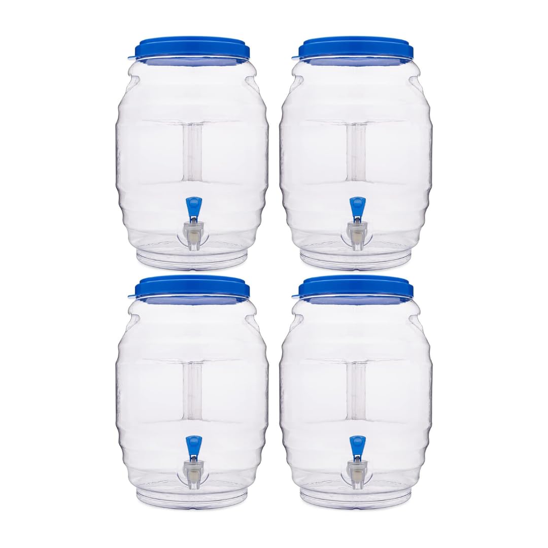CHAMPS 3 Gallon Jug with Lid and Spout Set of 4 - Aguas Frescas Vitrolero Plastic Water Container - 3 Gallon 4 Pack - Large Beverage Dispenser Ideal for Agua fresca and Juice - Drink Jar Containers