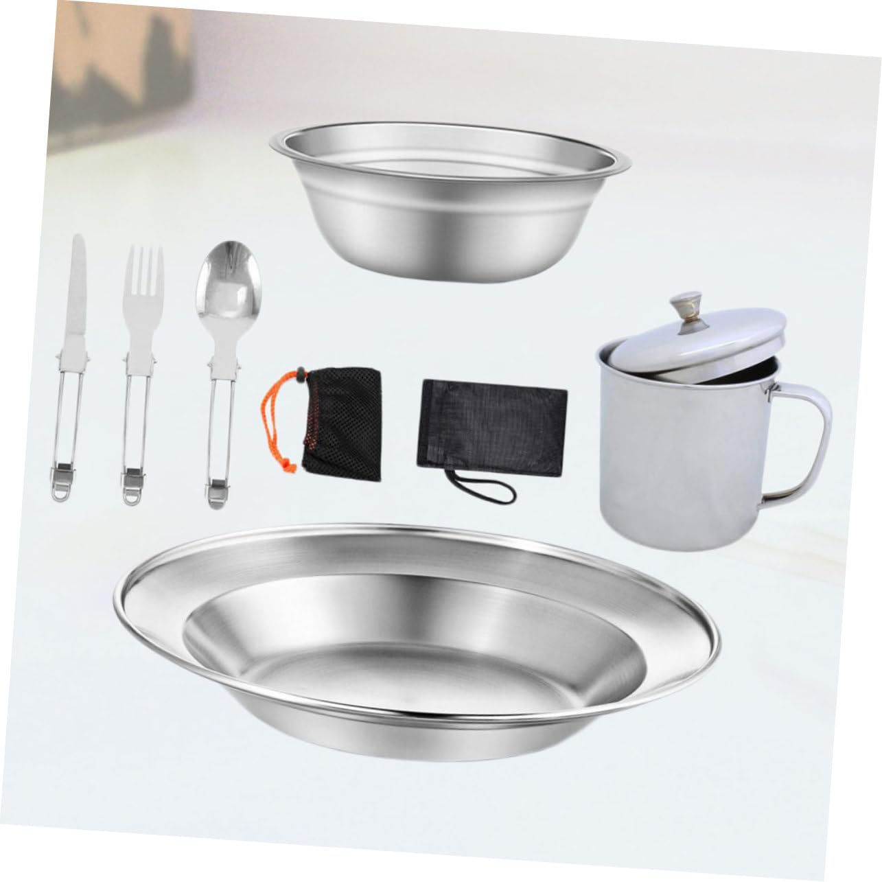 FOYTOKI Picnic Cookware Stainless Steel Cutlery 4-Piece Hiking Set Compact Camping Kit Lightweight and Easy Clean Tableware