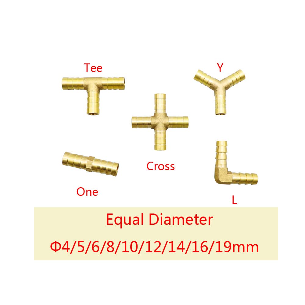 ezqnirk 1PCS Brass Barb Pipe Fitting Pagoda Water Tube Fittings,I 2 Way,8mm