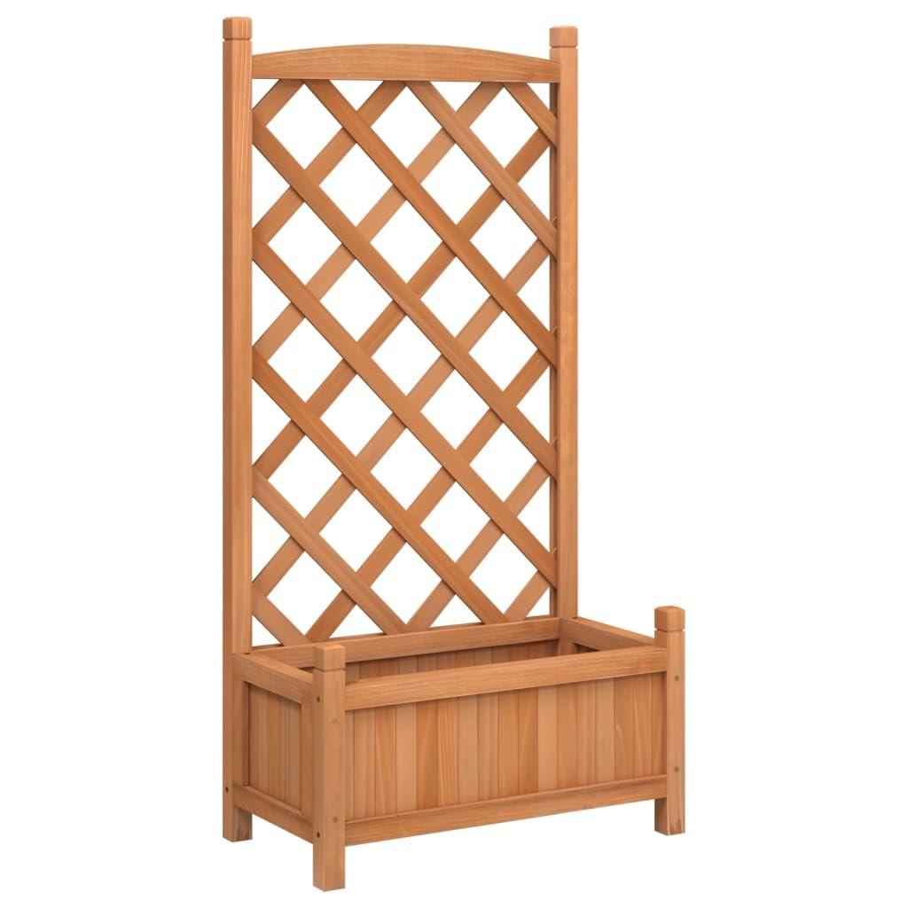 vidaXL Planter with Trellis, Raised Bed for Indoor & Outdoor Balcony, Garden Planter for Climbing Plant Vines, Flower Box, Brown Solid Wood Fir
