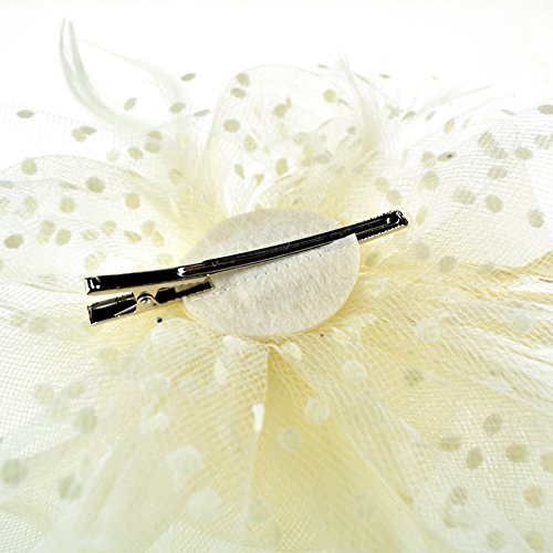 Image of DRESHOW Fascinators Hat Flower Mesh Ribbons Feathers on a Headband and a Clip Tea Party Headwear for Girls and Women
