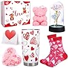 Gifts for her girlfriend wife i love you gifts 8 pcs romantic gifts set for her valentines day gift baskets w 20oz tumbler with lid straw socks rose flower bear candle gift card  urban country home decor