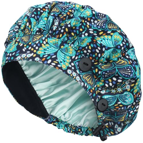 Image of ABAMERICA Bouffant Caps with Button and Sweatband, Adjustable Scrub Caps for Women Men, One Size Multi Color