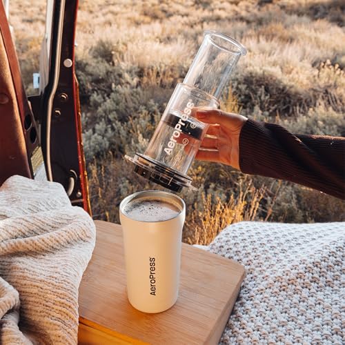 Image of AeroPress Go Plus, Small Portable Coffee Maker Kit, Travel, Camping & Office, All-in-One French Press, Pour-Over & Espresso Style Manual Brewer, 2 Min Brew for Less Bitterness, More Flavor, Cream