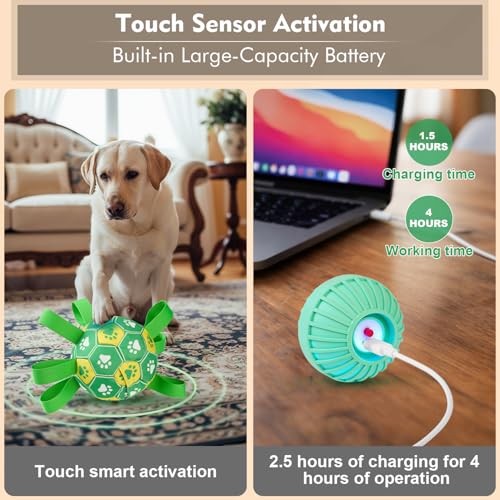 Image of Interactive Dog Toys Dog Soccer Ball to Keep Them Busy,Durable Automatic Moving Jumping Dog Balls with Straps for Small /Medium /Large Dogs, USB Rechargeable,Not for Aggressive Chewers