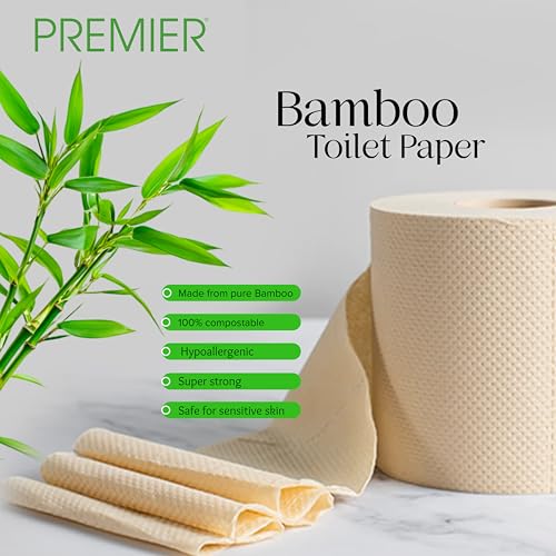 Image of Premier 2-Ply Bamboo Toilet Tissue Rolls (720 Pulls) (180 x 4 Rolls) | Tissue Paper Roll, Toilet Paper Roll - Eco Friendly, Soft & Highly Absorbent, 100% Natural Bamboo, Biodegradable & Clog Free