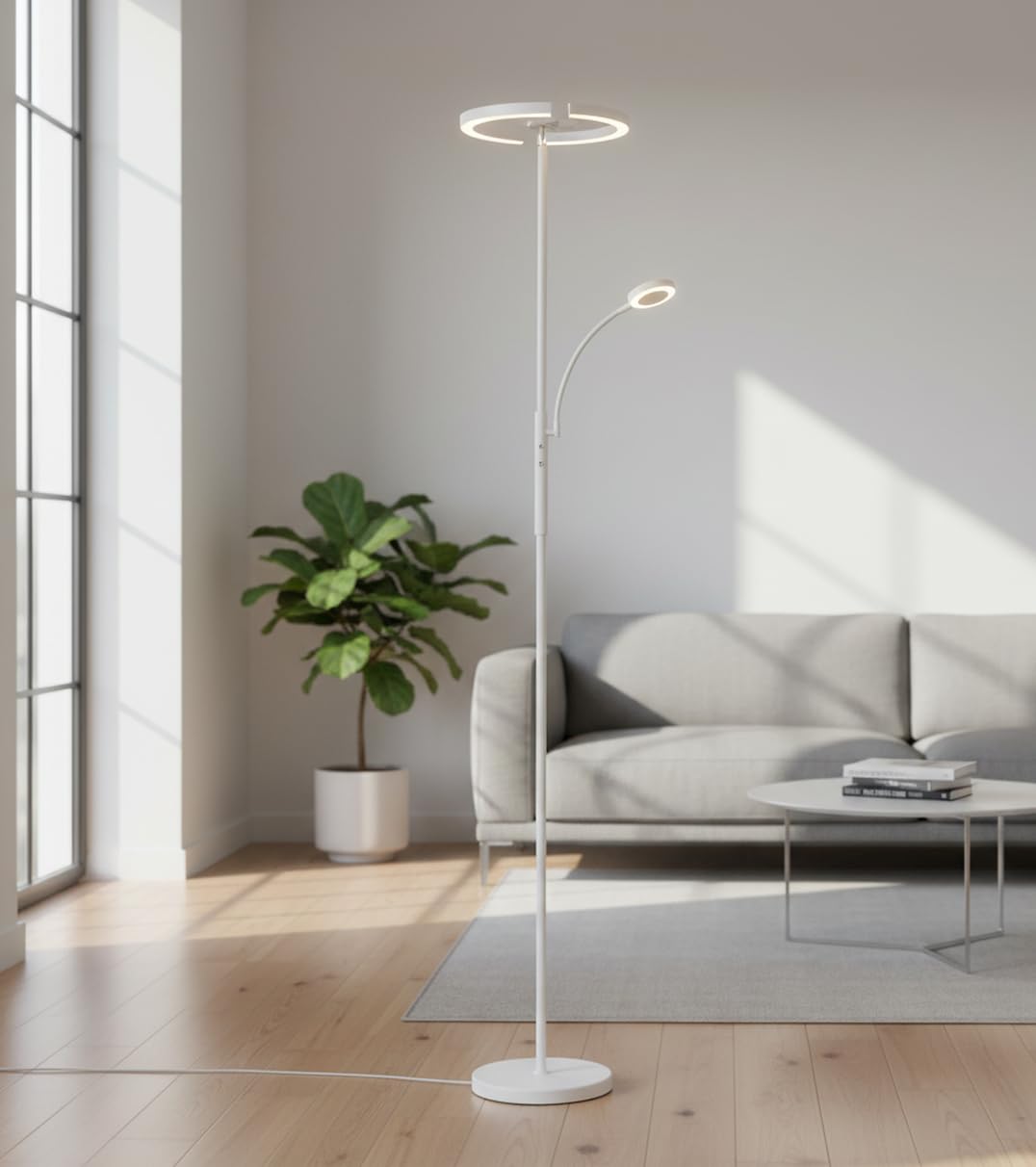 BEL AIR HOME - Lámpara de Pie de Salón IRIS - Led 20W+7W con Dimmer, 3000K 4000K 6500K, Diseño Moderno, Protección Ocular y Altura de 175.8cm (BLANCO)