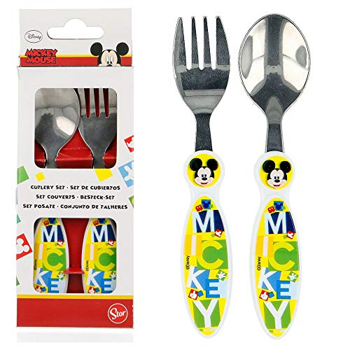 Stor Set Cubiertos Metalicos 2 Unid. Mickey Mouse   Disney   Watercolors, Negro, 2 Unidad
