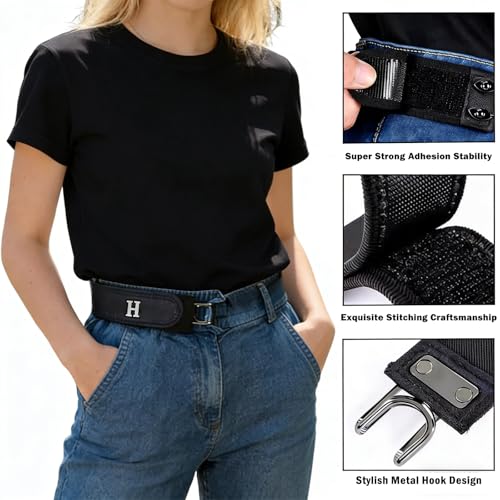 Image of Buckleless Belt for Men, Metal Hook Elastic Belt with Quick Adjustment, Ideal for Hiking and Outdoor Activities, Travel Friendly Compact Design