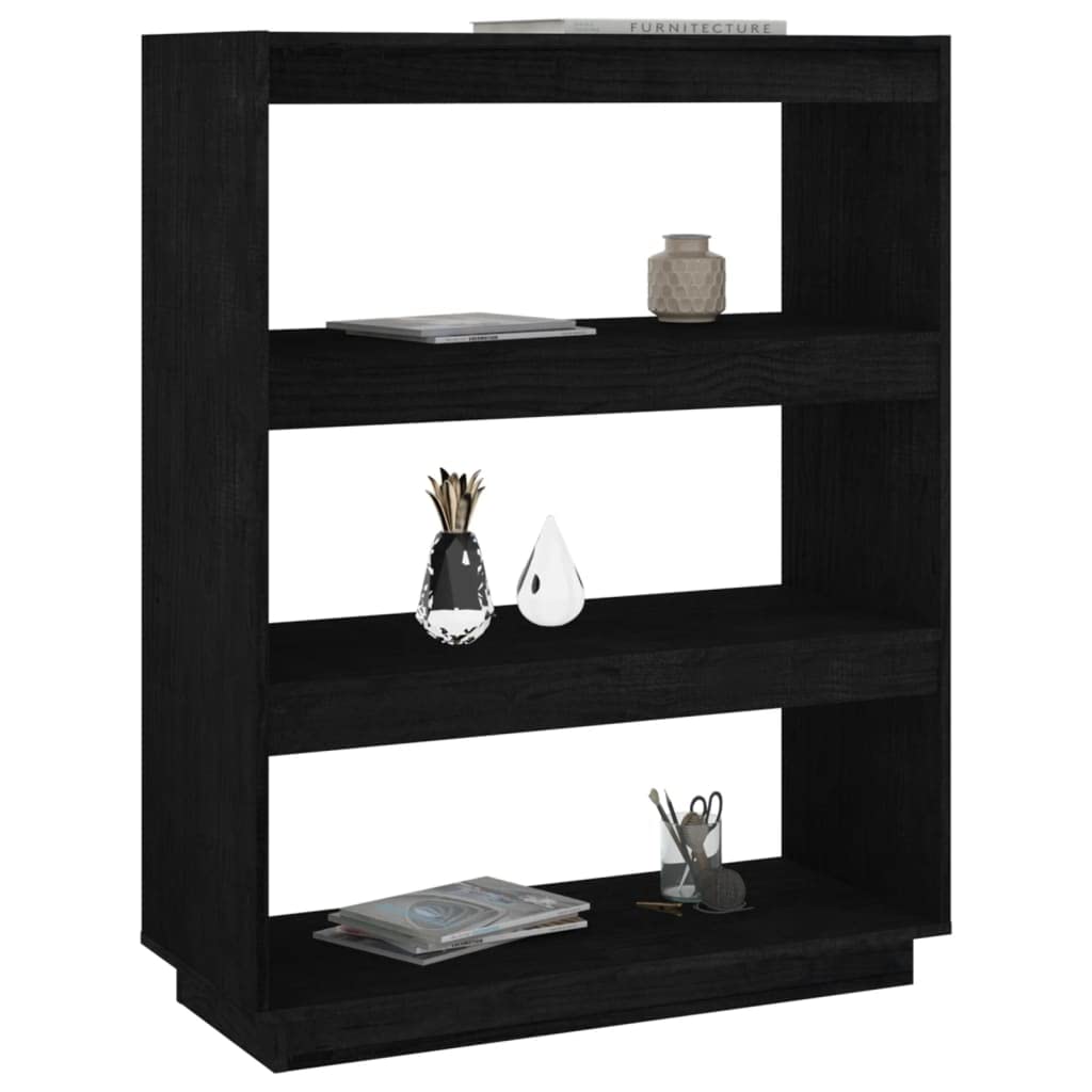 Libreria divisoria nera 80 x 35 x 103 cm in legno massello di pino per soggiorno, ufficio, corridoio, cameretta dei bambini, organizer