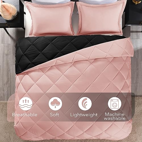 Image of downluxe Queen Comforter Set - Pink and Black Queen Comforter, Soft Bedding Sets for All Seasons -3 Pieces - 1 Comforter (88 inchx92 inch) and 2 Pillow Shams(20 inchx26 inch)