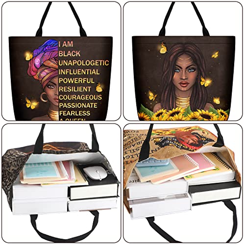 Image of Silkfly 4 Pack African American Tote Bags Gifts for Black Women Shoulder Handbag Afro Satchel Sister Bag for Work Travel