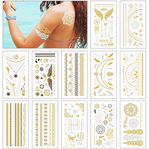 12 Blätter 120+ Metallic temporäre Tattoos,...