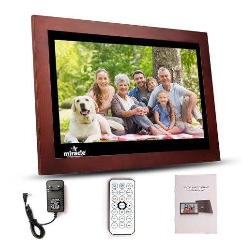Image of MIRACLE DIGITAL 17 inch HDMI Wooden Dark Hi-Def Digital Photo Frame with Premium Mirror Finish,USB,SD Card,USB, Remote Photos Slide Show,Video in-Built 8GB Memory 2GB RAM Built-in 2 Stereo Speakers