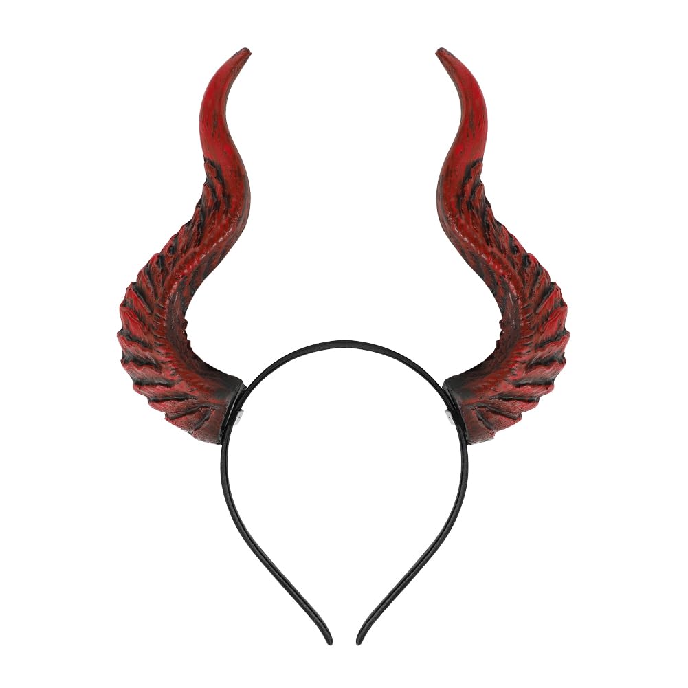 Halloween Gothic Devil Horn Headband Maleficent Ox Horn Cosplay Hairband Fancy Dress Costume Animal Hair Hoops Headdress Masquerade Demon Hairband Carnival Couple Games Club Dress Up Accessory prop