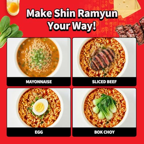 Image of Nongshim Shin Ramyun Noodles, Spicy Korean Signature Instant Ramyun, Rich Beef Flavored Broth, Microwaveable, Korean Instant Noodles, 4.23 oz (Pack of 16), Packaging May Vary