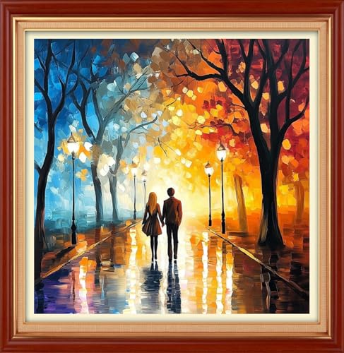 Image of Foxhool Stamped Cross Stitch Kits,11CT Printed Cross Stitch Pattern Full Embroidery Kits for Beginner Needlepoint Kits&Lovers Walk 18x18 inch