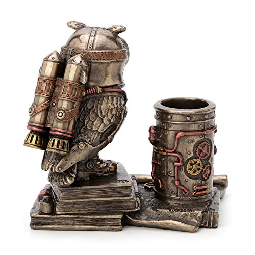Figura decorativa búho steampunk de resina con acabado bronce miniatura 3