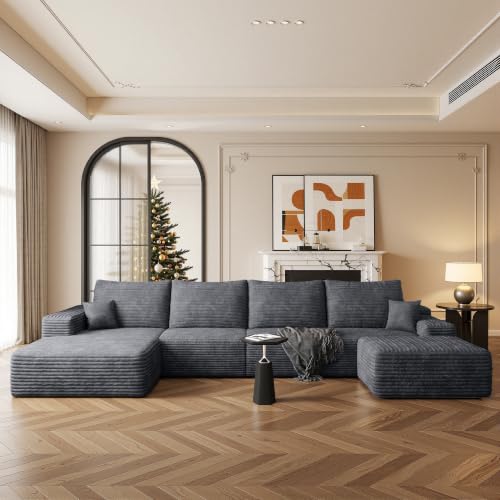 Image of Boneless Couch, Modular Sectional Couches for Living Room, U-Shaped Cloud Couch Sofa with Deep Seat, Fluffy Corduroy Upholstered Corner Sofa