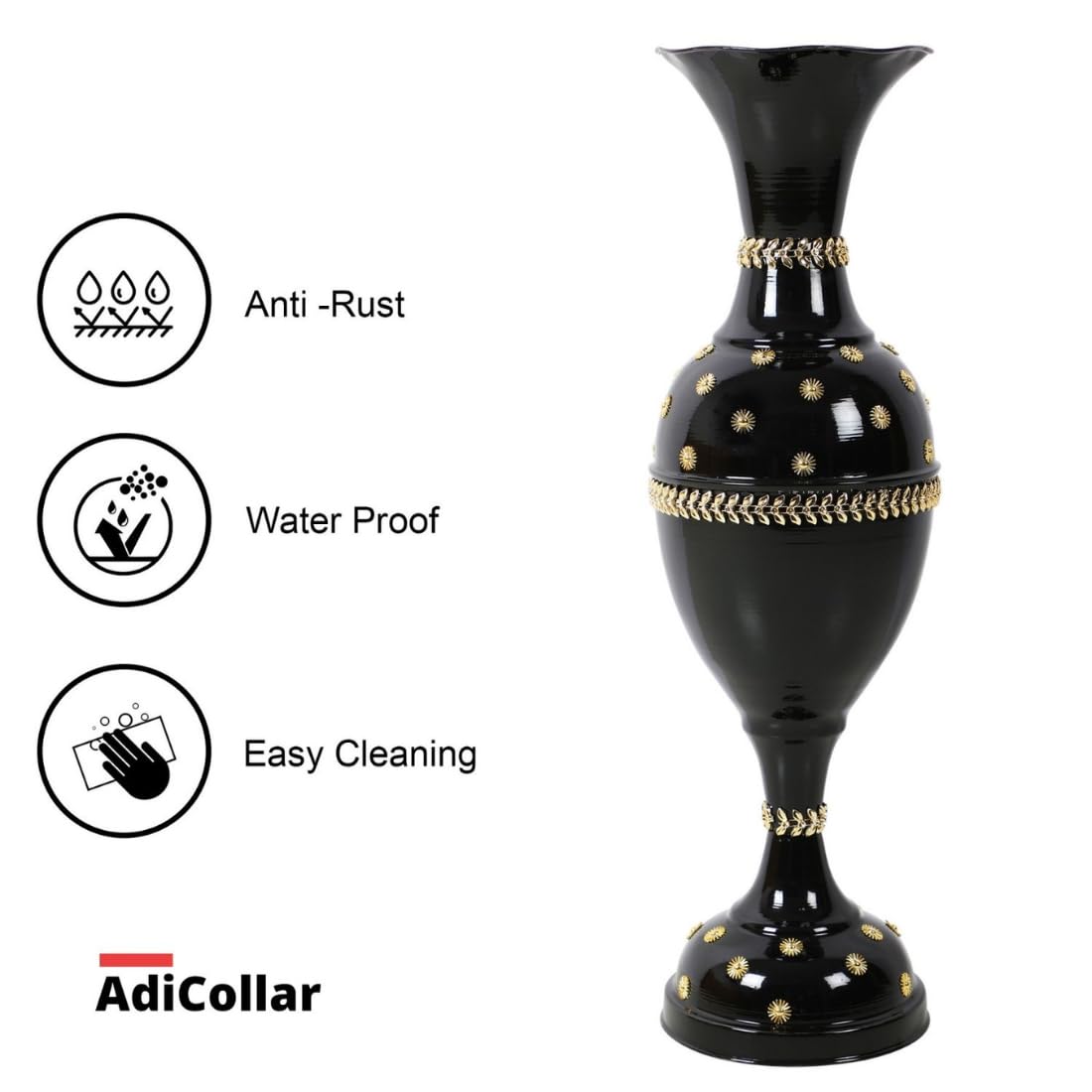 Black Metal Flower Vase - 24 Inch Modern Decor -6 Black Metal Flower Vase - 24 Inch Modern Decor -6
